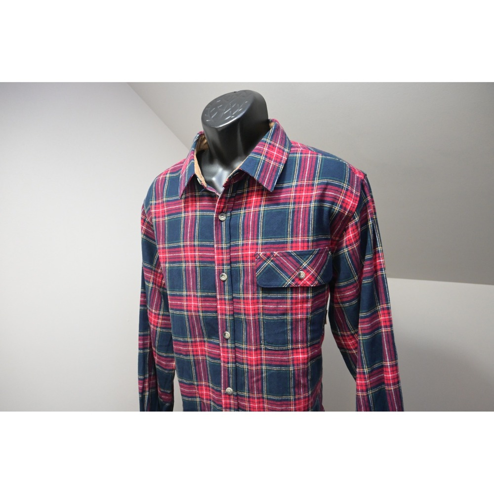 Legendary Whitetails Buck Camp Flannel Men LT Red Navy Plaid Corduroy Excellent
